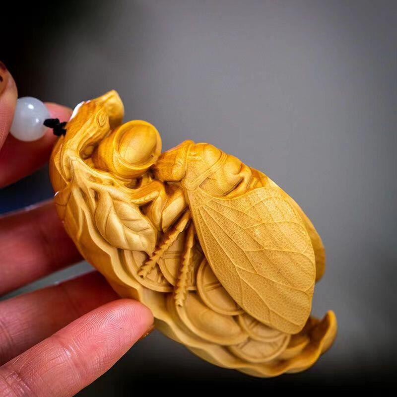 听雨轩（14）木雕 小叶黄杨木雕一鸣惊人手把件 7cm