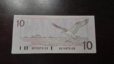 世界钱币～微拍第212期暨2025年第52期  部分库存清仓选号 - 1989年加拿大10元鸟版 全新绝品无4尾号153