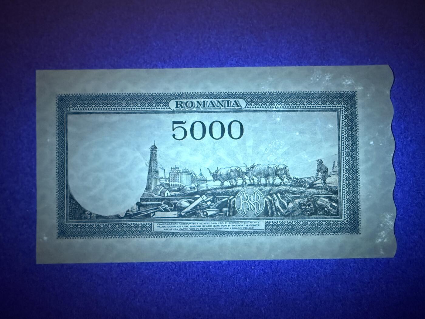 《艾美收藏》第218期-11.2周日外币荟萃 罗马尼亚5000列伊 UNC 1945年 局部荧光 无47