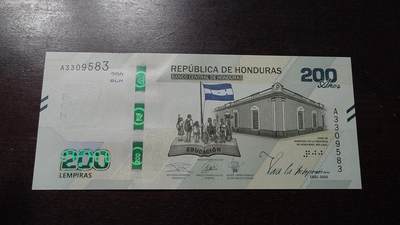 世界钱币～微拍第212期暨2025年第52期  部分库存清仓选号 - 2021年洪都拉斯200伦皮拉 纪念钞全新绝品无47尾号583