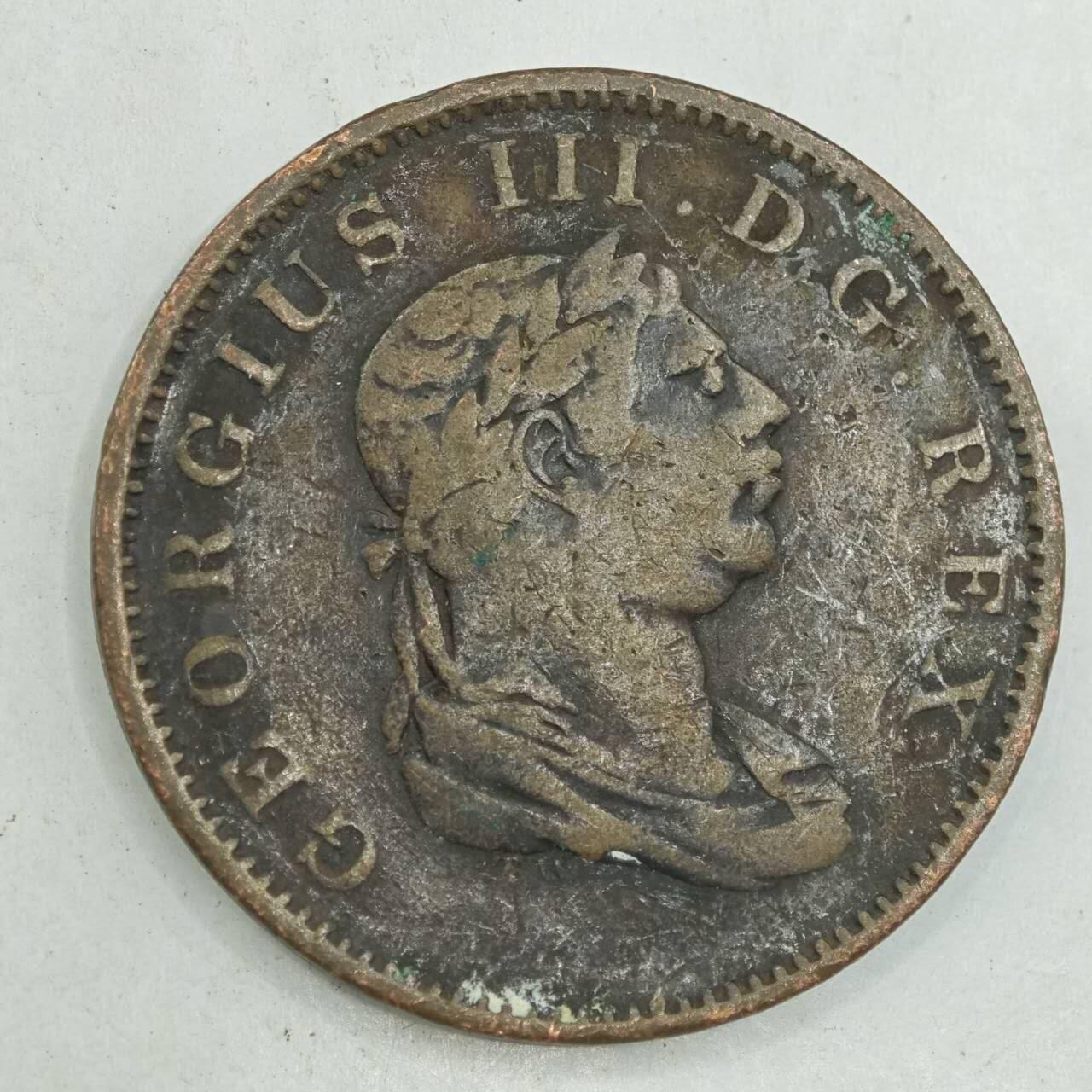 【淘币小摊】限时拍第七百八十四拍  老铜币场  满百包邮可预留两周  周一统一发货  英属埃斯奎博德梅拉拉1813年乔治三世1/2斯蒂夫铜币