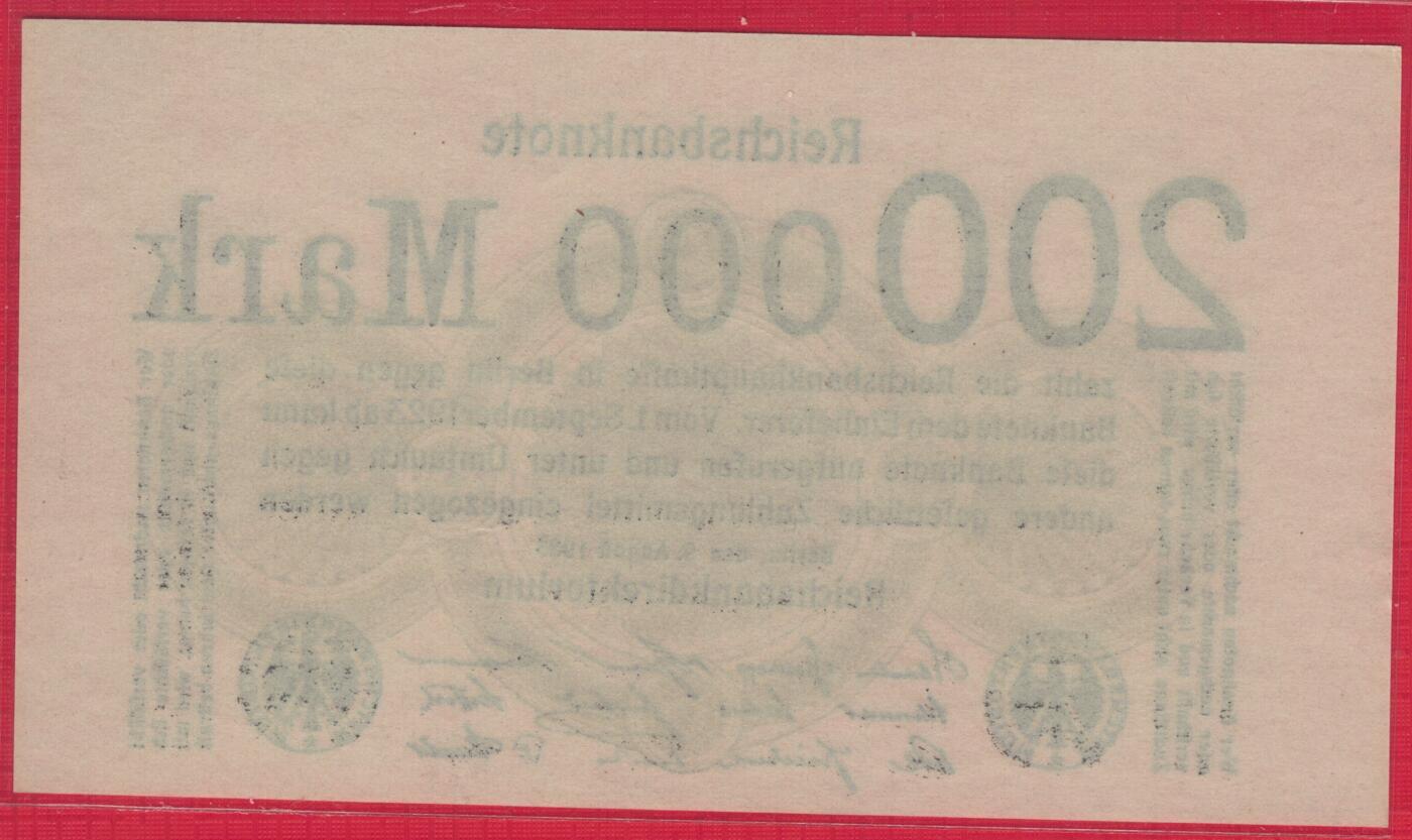 德国1923年20万(200000)马克 P-100 左上角无序列号版 实物图 UNC