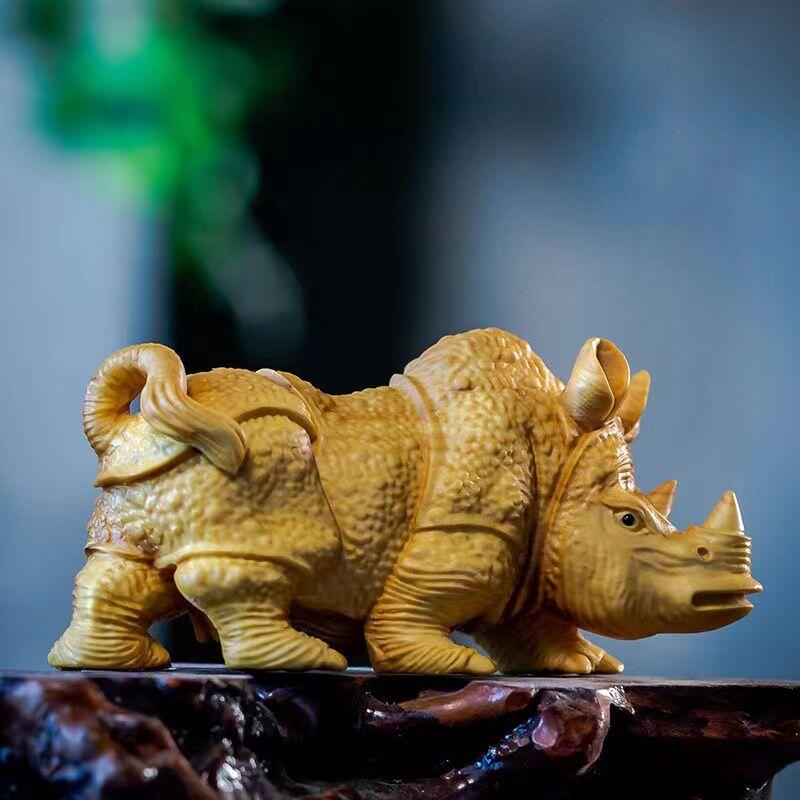 听雨轩（14）木雕 黄杨木雕刻犀牛手把件 8.5cm