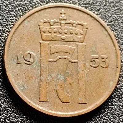 泉币菌-第122场-精品福利场 - 哈康七世 挪威5欧尔青铜硬币 1953年 皇冠王冠 27.0毫米8.0克