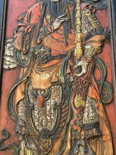 门神一对：大漆彩绘，高浮雕高224cm - 门神一对：大漆彩绘，高浮雕高224cm