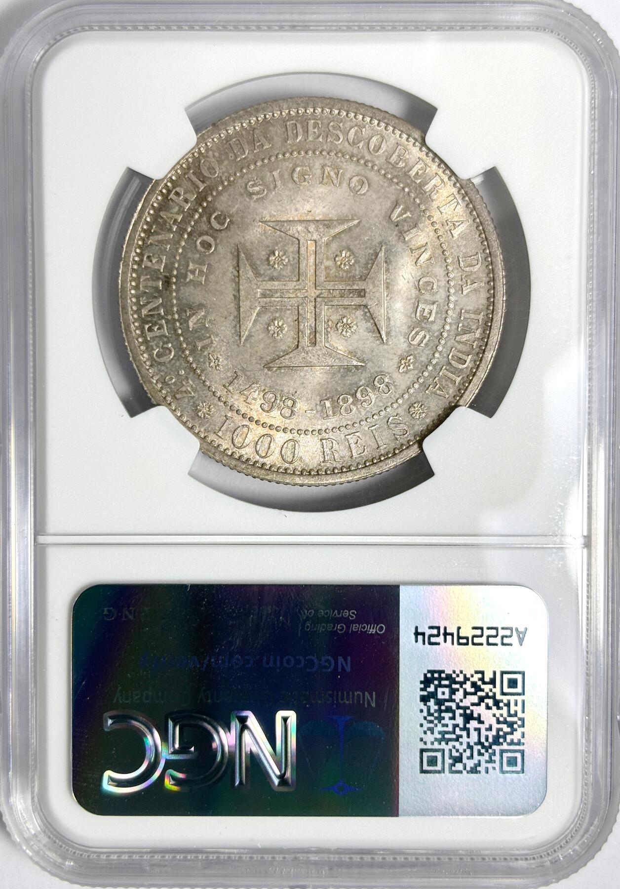 【雨安】【世界币章112-113期】周五/周六 两场连拍 2025-11-01 周六 19:30 保真 8秒倒数自动落锤 高效拍卖 [评级欧洲] Portugal Portugal 葡萄牙 Kingdom 十进制 发现印度 1000里斯 KM#539 1898年 NGC-MS65