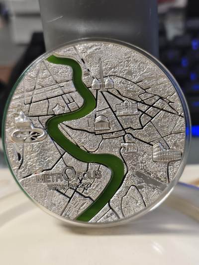 第180期拍卖【长期征集拍品】【北京币展专场】 - 帕劳2022年蒂凡尼系列罗马街景3盎司镶嵌玻璃纪念银币，3盎司，999银，发行999枚，