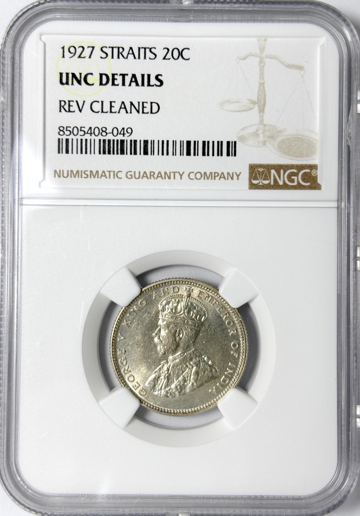 【雨安】【世界币章112-113期】周五/周六 两场连拍 2025-11-01 周六 19:30 保真 8秒倒数自动落锤 高效拍卖 [评级亚洲] Straits Settlements 英属海峡 20分 1927年 乔治五世 NGC-UNC