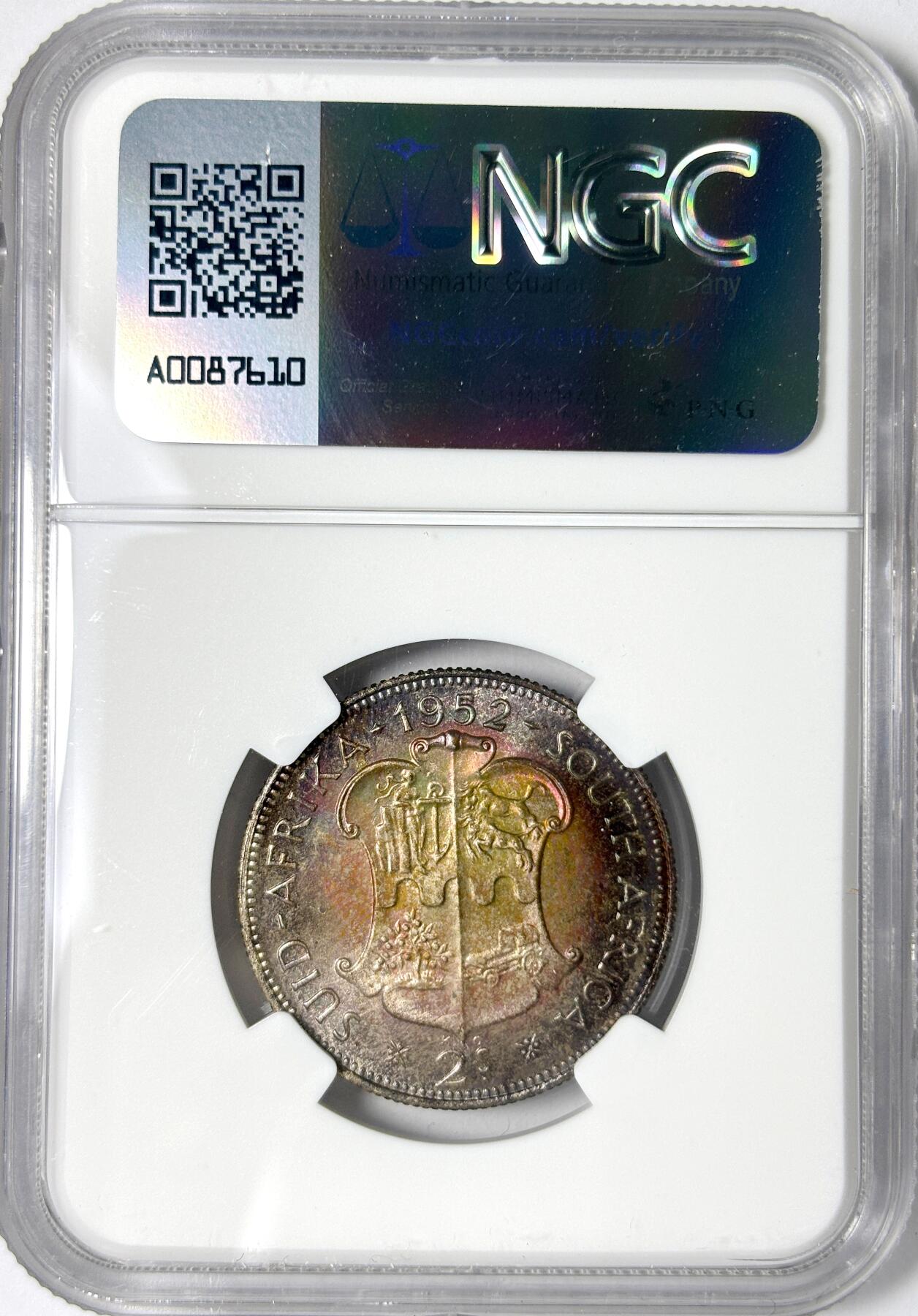 【雨安】【世界币章112-113期】周五/周六 两场连拍 2025-11-01 周六 19:30 保真 8秒倒数自动落锤 高效拍卖 [评级非洲] South Africa 南非 2先令 1952年 乔治五世 精制 NGC-PF66