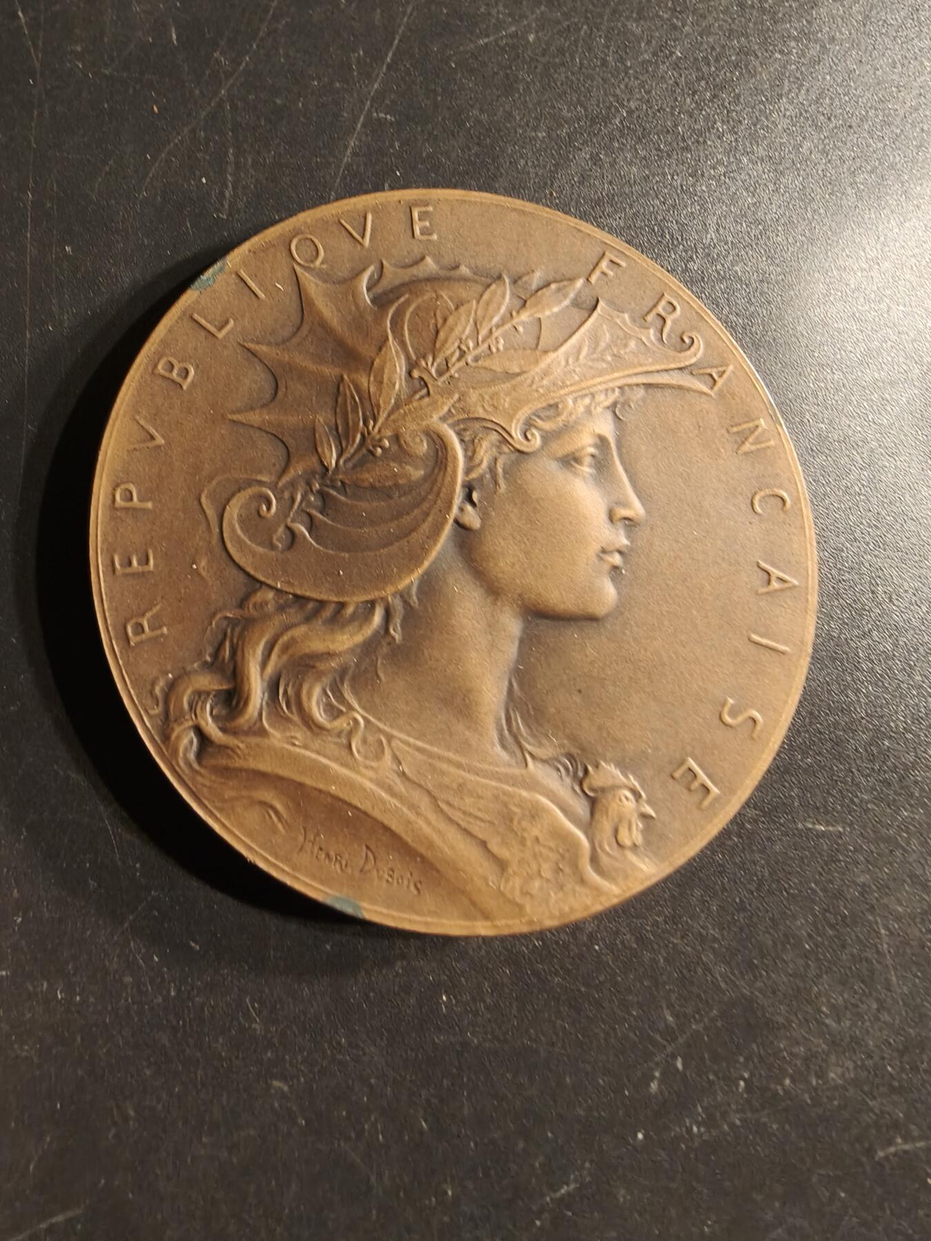 老王徽章第160期 法国战争部射击竞赛大铜章     大师亨利杜布瓦作品     直径50mm.    重量59g