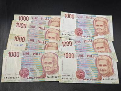 【淘币小摊】实时拍第七百八十三拍   无佣金纸币福利场   满百包邮可预留二周 每周一统一发货   - 意大利1000里拉7张