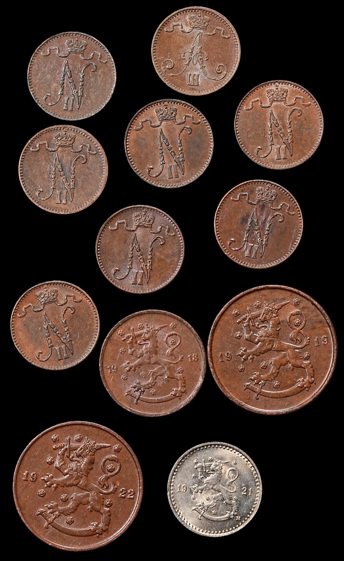 修遠堂世界钱币第九十一期 AU-UNC好品 芬兰旧钱币一组