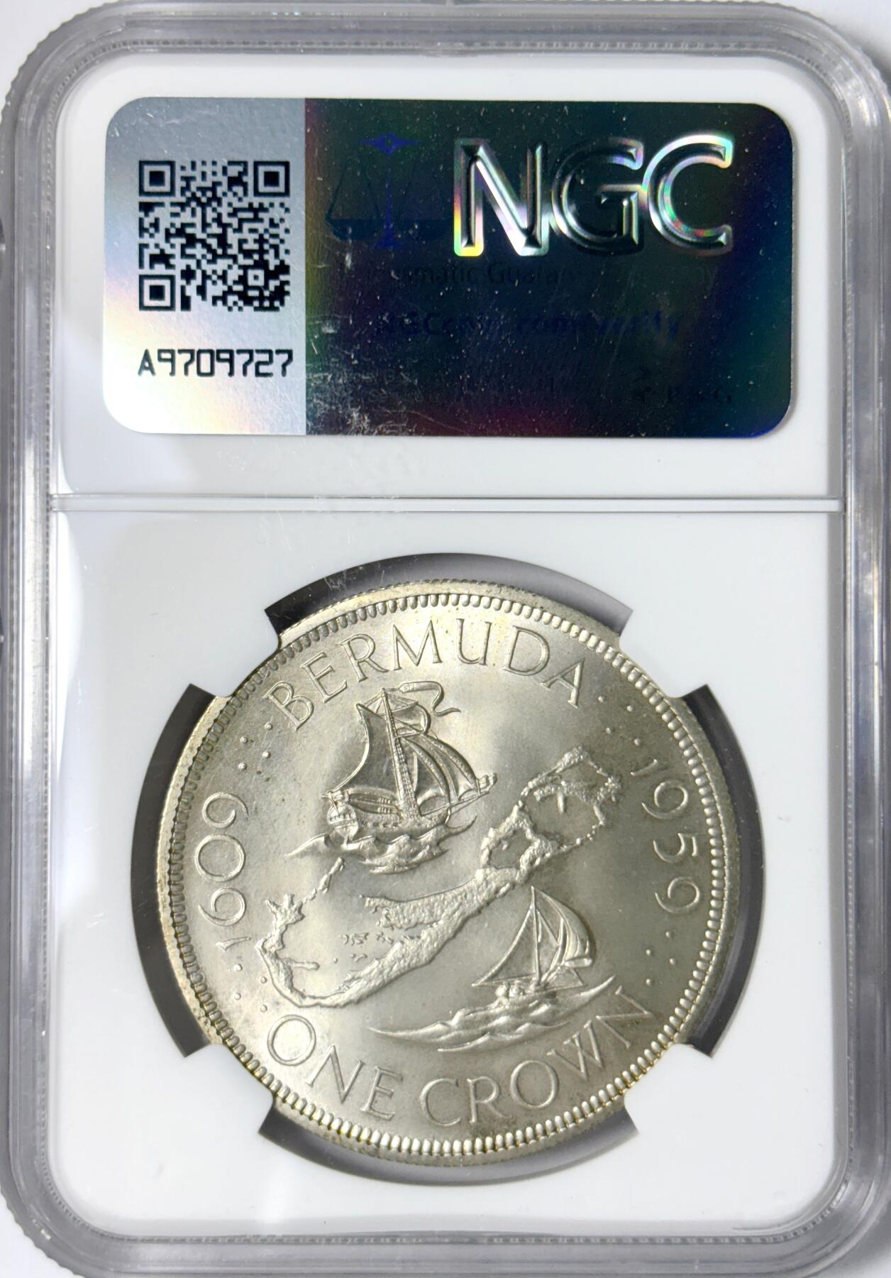 【雨安】【世界币章112-113期】周五/周六 两场连拍 2025-11-01 周六 19:30 保真 8秒倒数自动落锤 高效拍卖 [评级美洲] Bermuda 百慕大 1元 1959年 发现殖民地 NGC-MS67