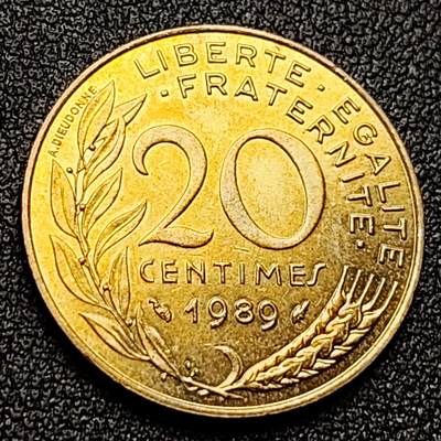 泉币菌-第121场-精品福利场 - 原光极美 法国1989年20生丁铜币 玛丽安娜 入欧前末版 绝版