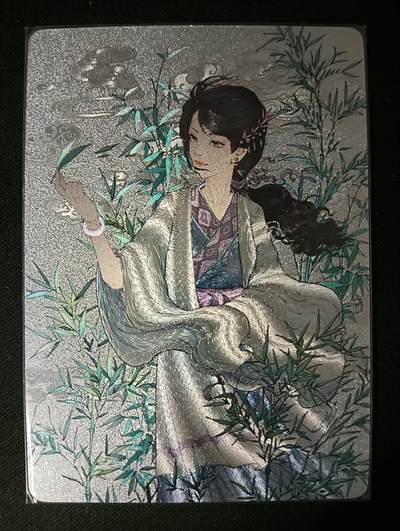 花开卡拍第45期（11月2号周日截拍，品控勿拍!!!拍品不寄存，运费5元，自制卡难免瑕疵，可能存在轻微撞角爆边等出厂瑕疵，品控介意勿拍！） - 小花瓣工作室 竹叶 1张 粗闪