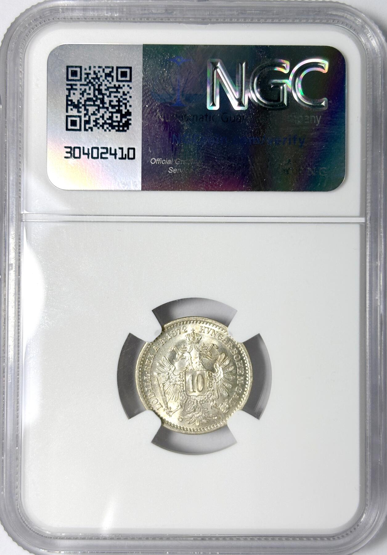 【雨安】【世界币章112-113期】周五/周六 两场连拍 2025-11-01 周六 19:30 保真 8秒倒数自动落锤 高效拍卖 [评级欧洲] Austria 奥地利 10克鲁泽 1872年 NGC-MS65