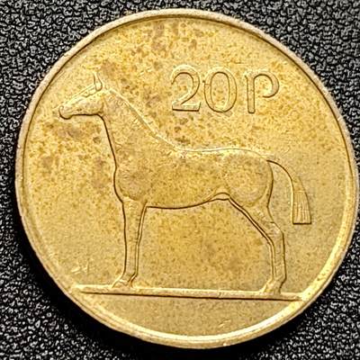 泉币菌-第122场-精品福利场 - 马到成功 爱尔兰20便士铝青铜黄铜硬币1986年 27mm8.4g