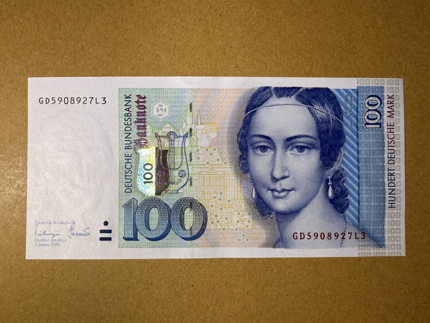 《艾美收藏》第218期-11.2周日外币荟萃 德国100马克 UNC 1996年 全息版克拉拉 无4