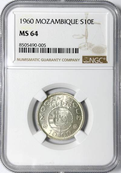 【雨安】【世界币章112-113期】周五/周六 两场连拍 2025-11-01 周六 19:30 保真 8秒倒数自动落锤 高效拍卖 - [评级非洲] Mozambique 莫桑比克 10元 1960年 NGC-MS64