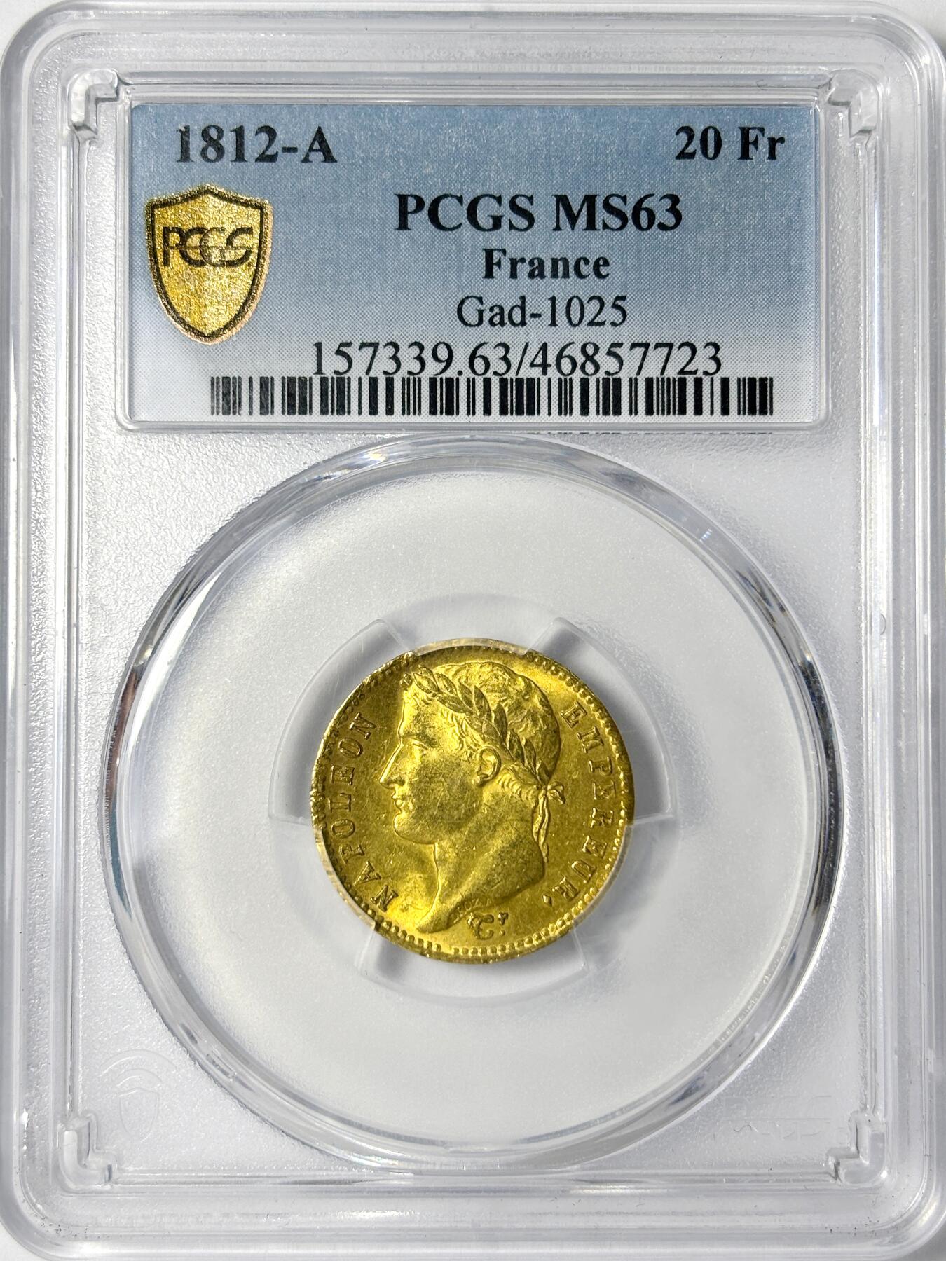 【雨安】【世界币章112-113期】周五/周六 两场连拍 2025-11-01 周六 19:30 保真 8秒倒数自动落锤 高效拍卖 [金币] France 法国 拿破仑一世 20法郎 1812年 PCGS-MS63