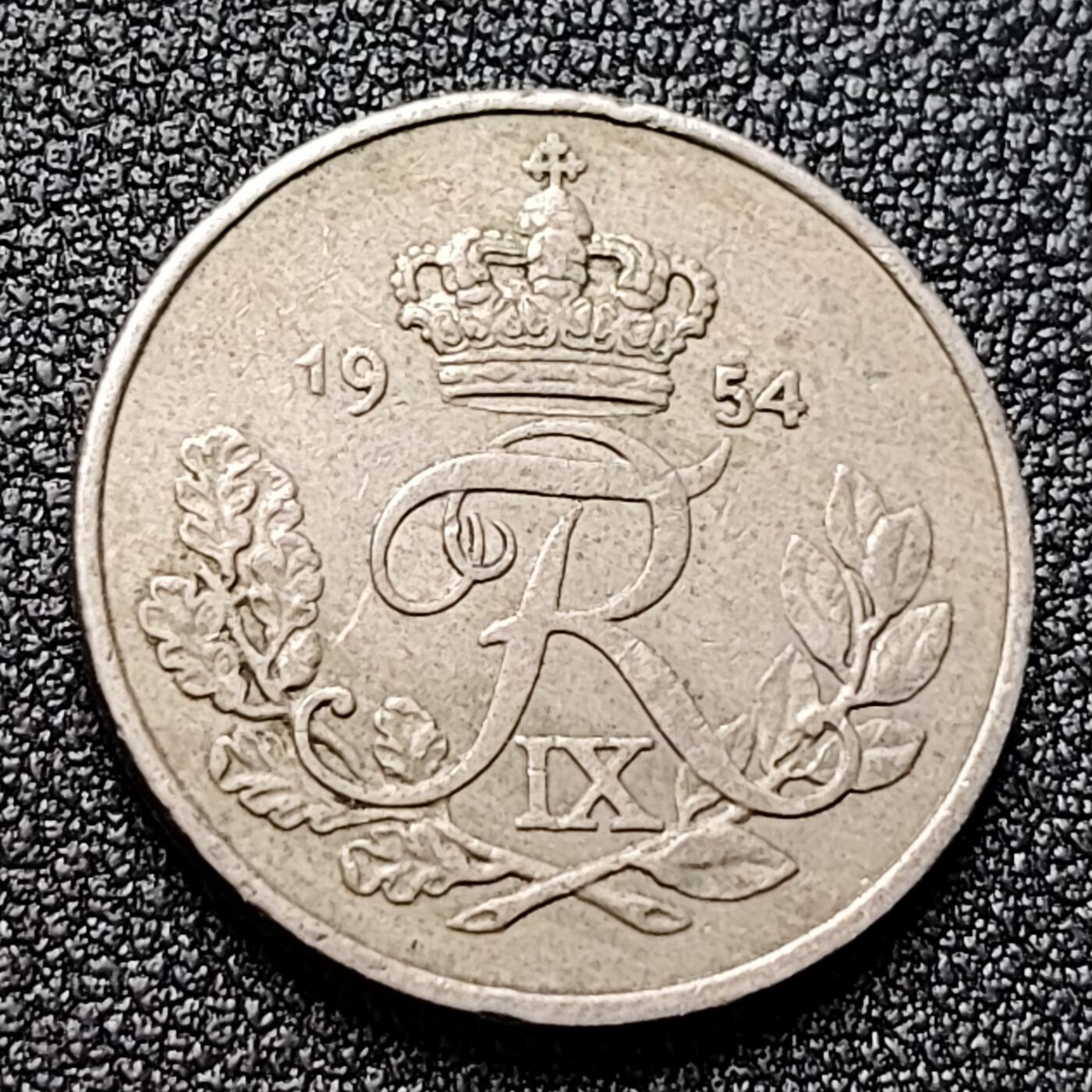 泉币菌-第121场-精品福利场 丹麦1954年 25欧尔硬币 弗雷德里克九世 