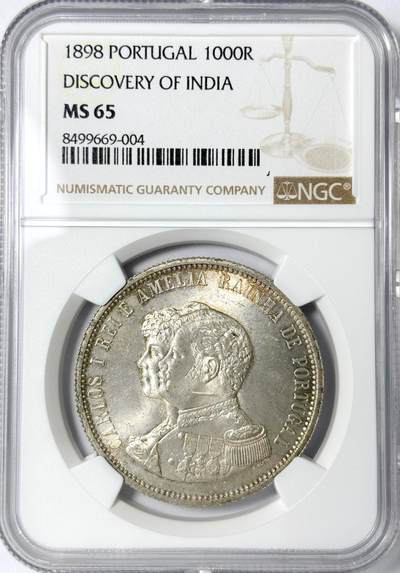 【雨安】【世界币章112-113期】周五/周六 两场连拍 2025-11-01 周六 19:30 保真 8秒倒数自动落锤 高效拍卖 - [评级欧洲] Portugal Portugal 葡萄牙 Kingdom 十进制 发现印度 1000里斯 KM#539 1898年 NGC-MS65