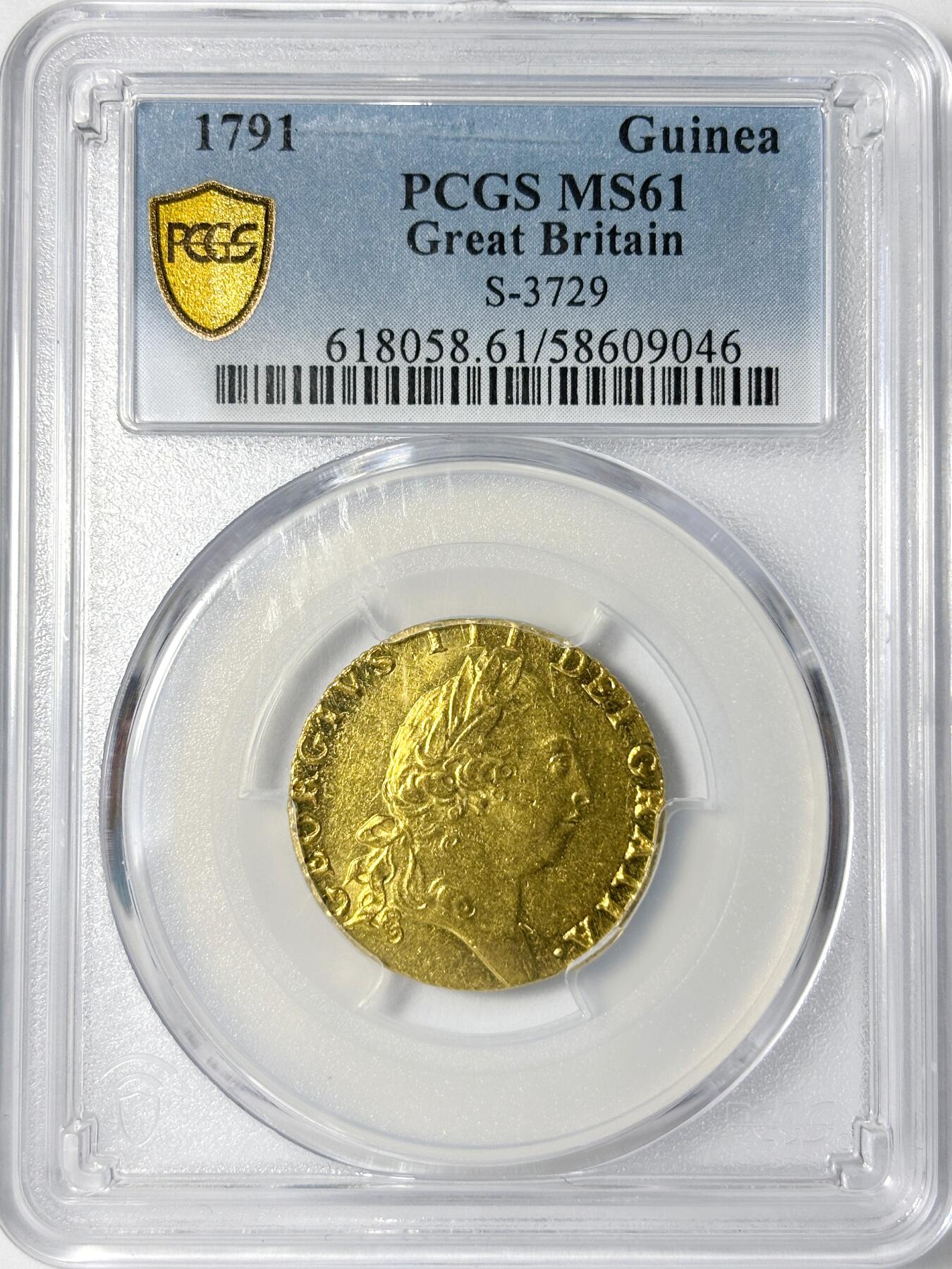 【雨安】【世界币章112-113期】周五/周六 两场连拍 2025-11-01 周六 19:30 保真 8秒倒数自动落锤 高效拍卖 [金币] Great Britain 英国 1基尼 1791年 乔治三世 PCGS-MS61