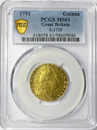 【雨安】【世界币章112-113期】周五/周六 两场连拍 2025-11-01 周六 19:30 保真 8秒倒数自动落锤 高效拍卖 - [金币] Great Britain 英国 1基尼 1791年 乔治三世 PCGS-MS61