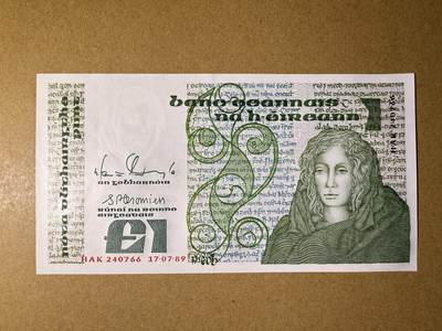 《艾美收藏》第218期-11.2周日外币荟萃 - 爱尔兰1镑 UNC 1989年 B序列