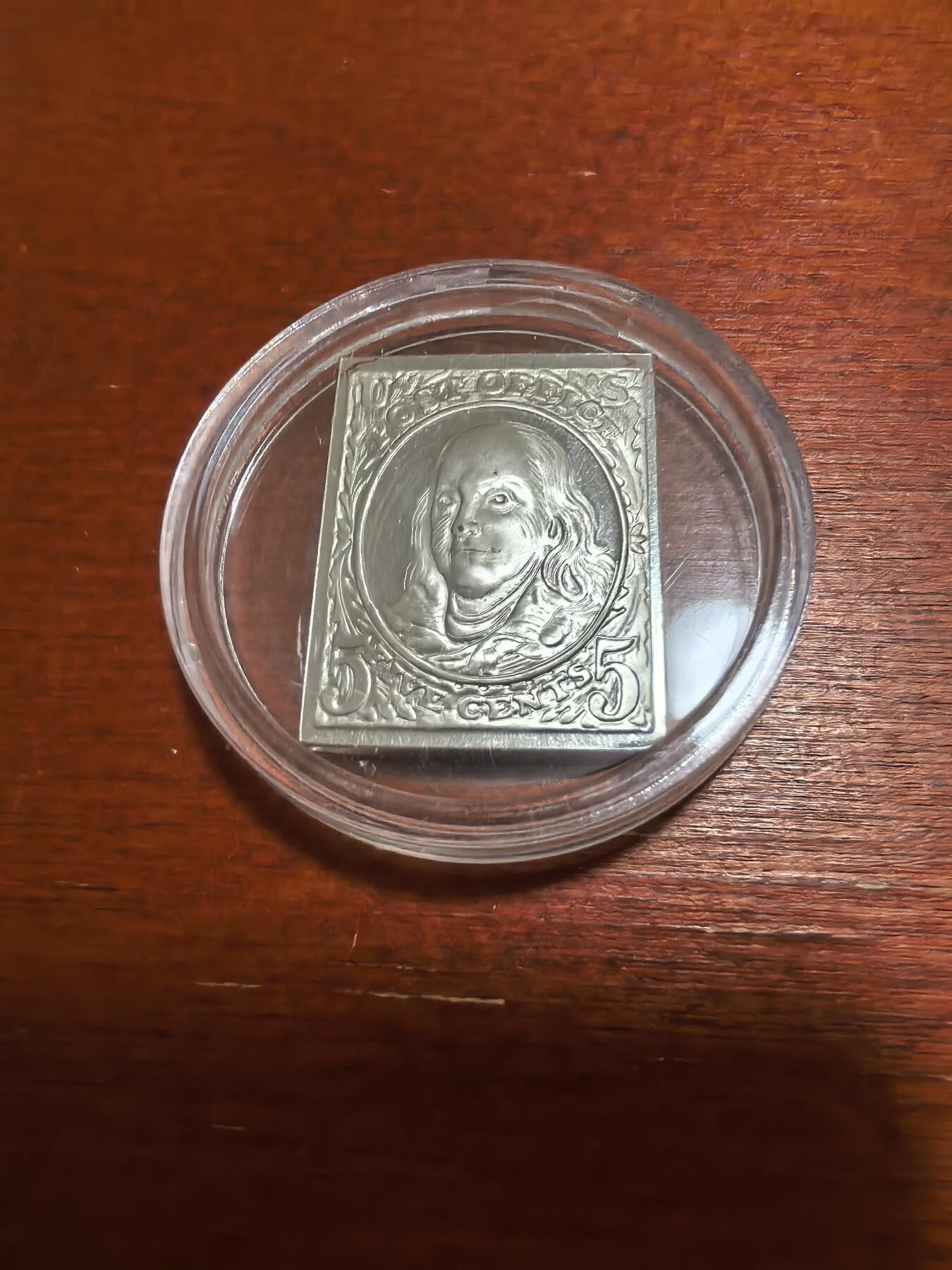 长老汇蛇年精选第六十九场拍卖 纪念1847年美国首枚邮票5分富兰克林发行的矩形银邮票，925银