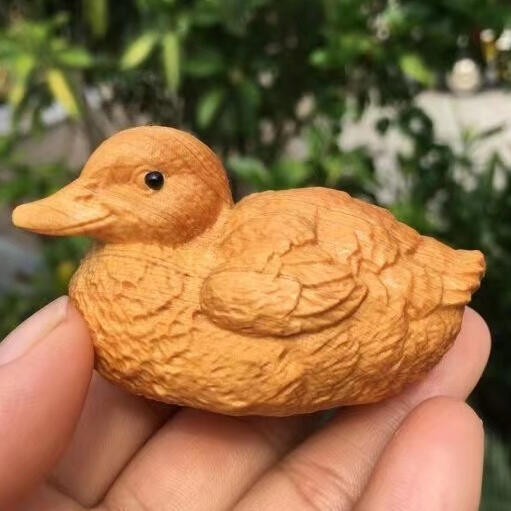听雨轩（14）木雕 黄杨木雕刻鸳鸯鸭子手把件 6cm
