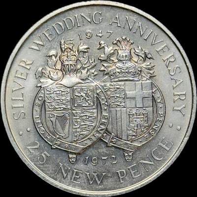 ＜小葵钱铺＞第64期·克朗币·套币·银币场·满200包邮，不寄存·3号发货 - 直布罗陀1972年女王银婚25周年25便士克朗型纪念币