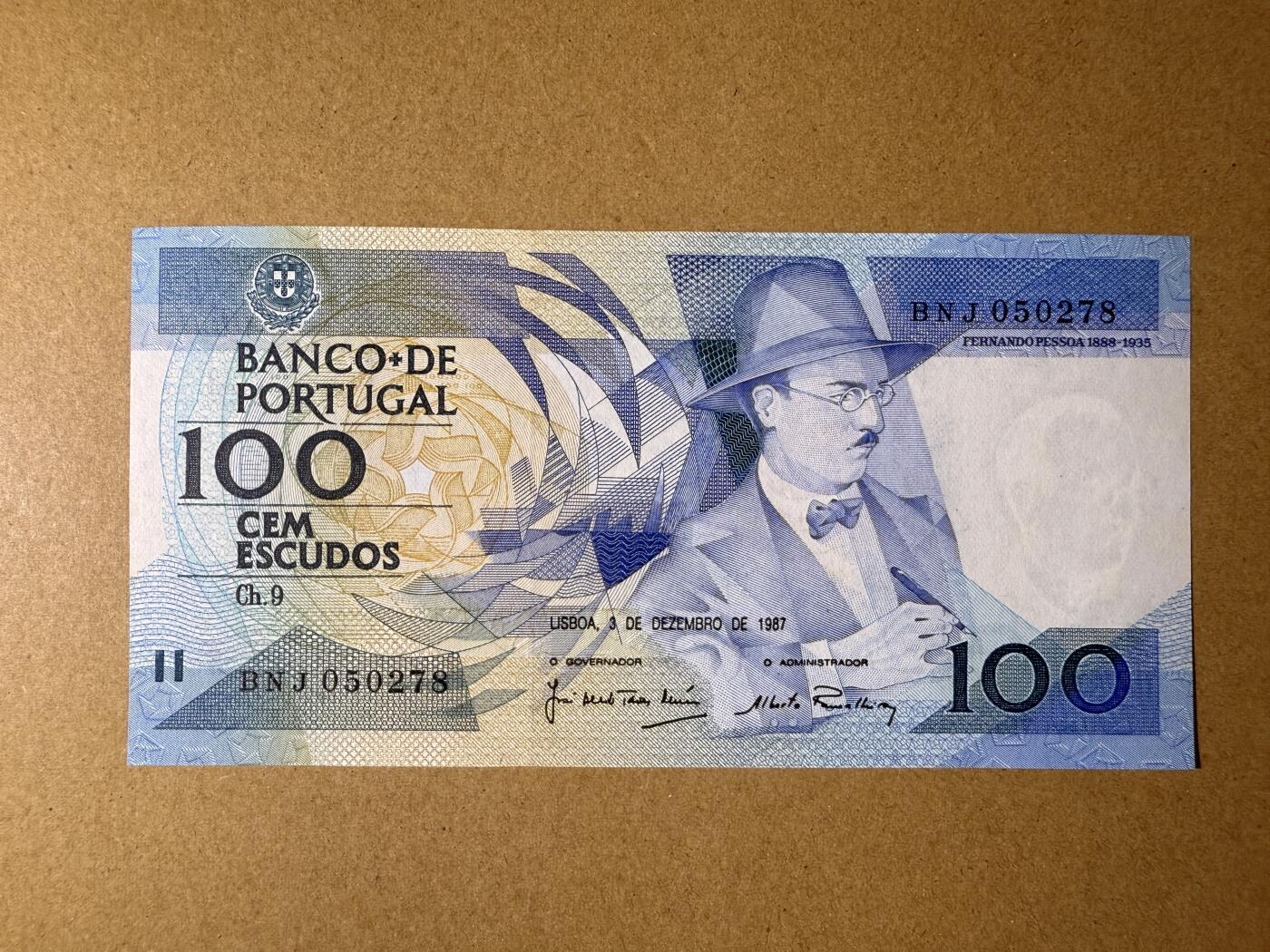 《艾美收藏》第218期-11.2周日外币荟萃 葡萄牙100埃斯库多 UNC 1987年 局部荧光 无4
