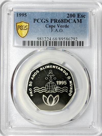 【雨安】【世界币章112-113期】周五/周六 两场连拍 2025-11-01 周六 19:30 保真 8秒倒数自动落锤 高效拍卖 - [评级现代] Cape Verde 佛得角 200埃斯库多 1995年 F.A.O PCGS-PR68DCAM