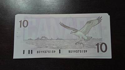 世界钱币～微拍第212期暨2025年第52期  部分库存清仓选号 1989年加拿大10元鸟版 全新绝品无4尾号159