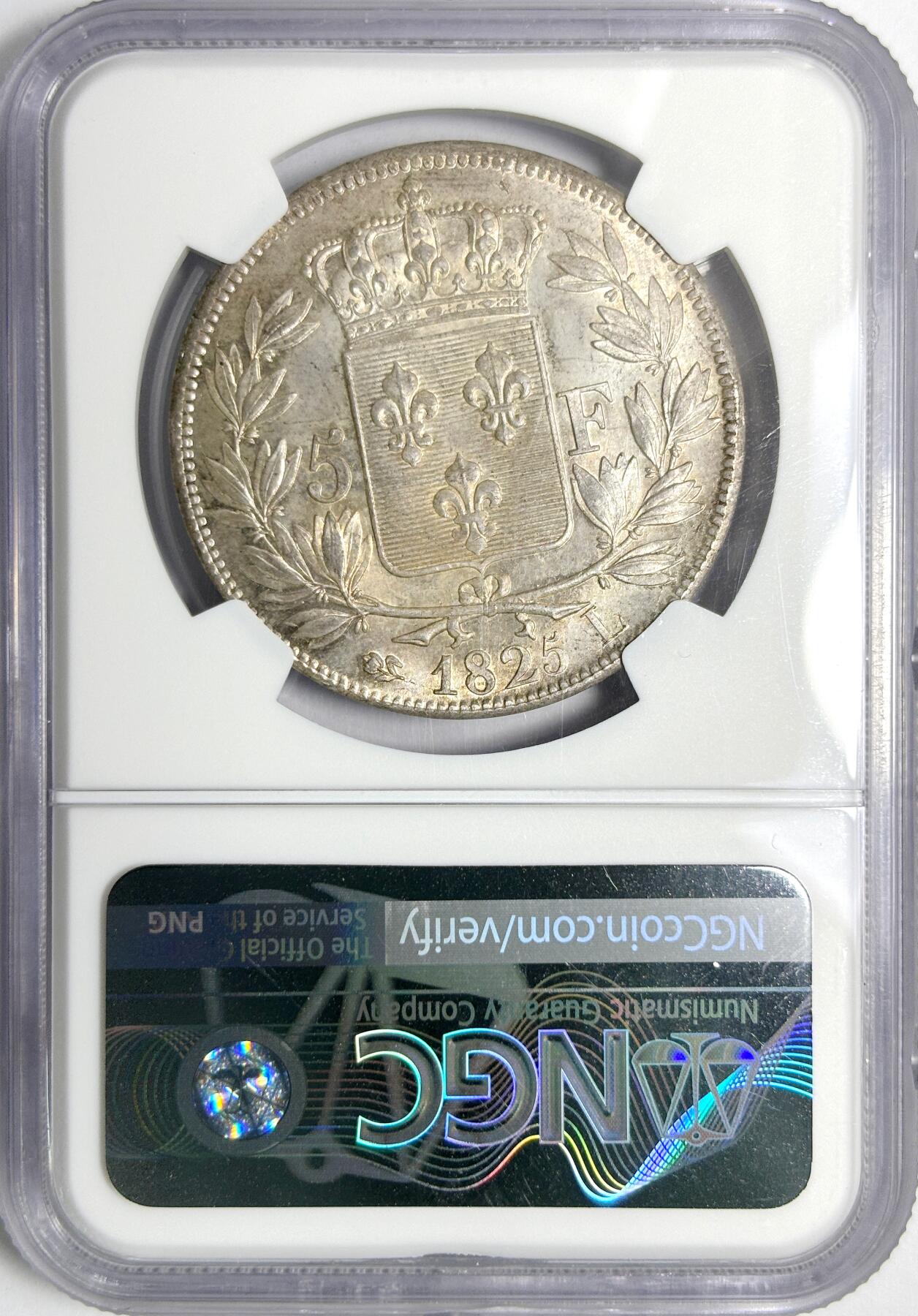 【雨安】【世界币章112-113期】周五/周六 两场连拍 2025-11-01 周六 19:30 保真 8秒倒数自动落锤 高效拍卖 [评级法国] France 法国 5法郎 KM#0720 (1824-1826) 查理十世 NGC-MS66+