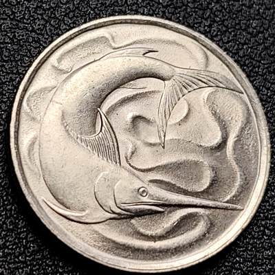 泉币菌-第122场-精品福利场 - 高币值 1976年 新加坡20分 海洋动物-剑鱼 24mm 