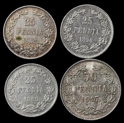 修遠堂世界钱币第九十一期 - 芬兰小银币4枚 总重6.31g