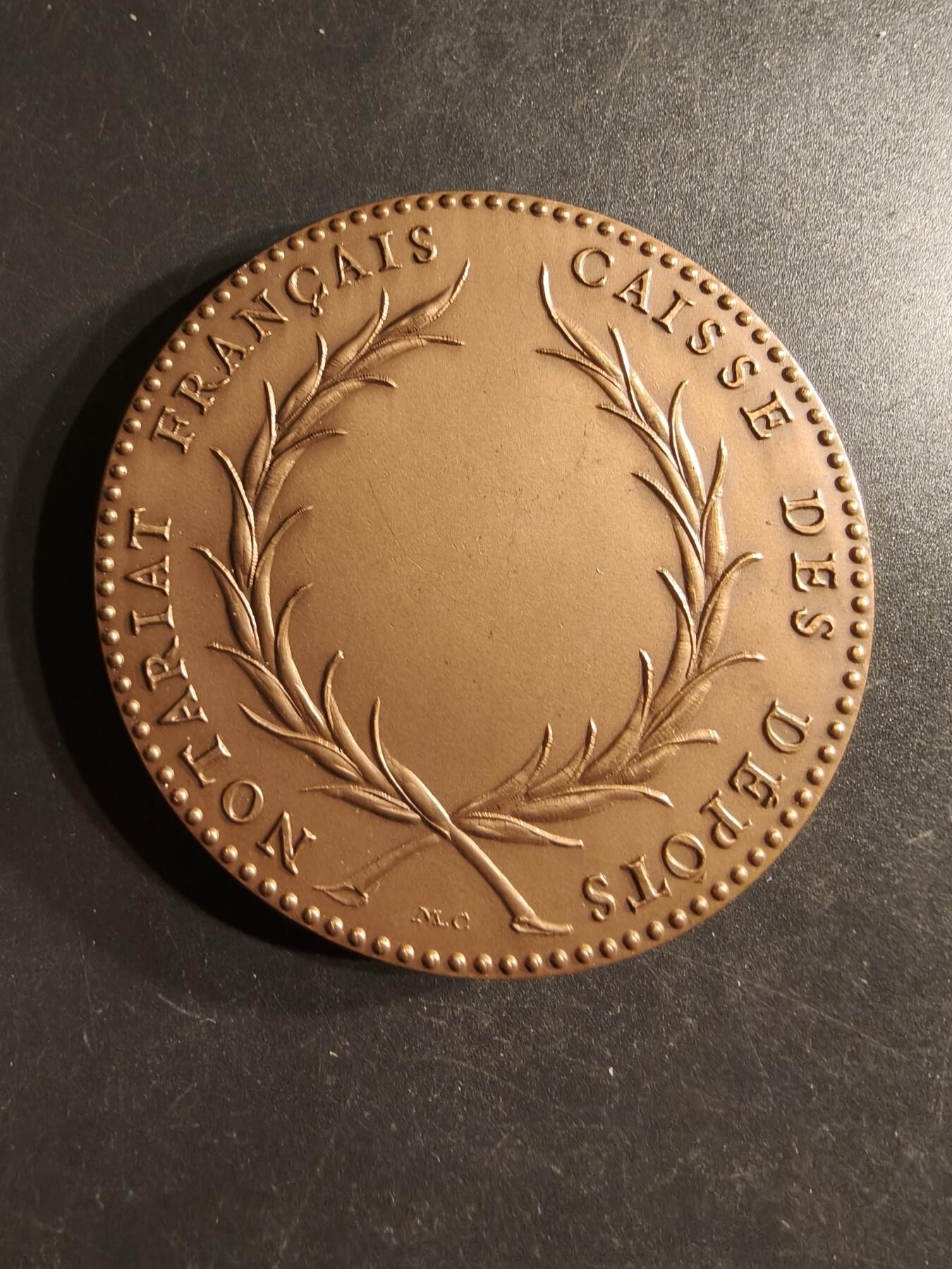 老王徽章第160期 法国存托银行大铜章     正面为达芬奇     直径56mm.    重量133.3g