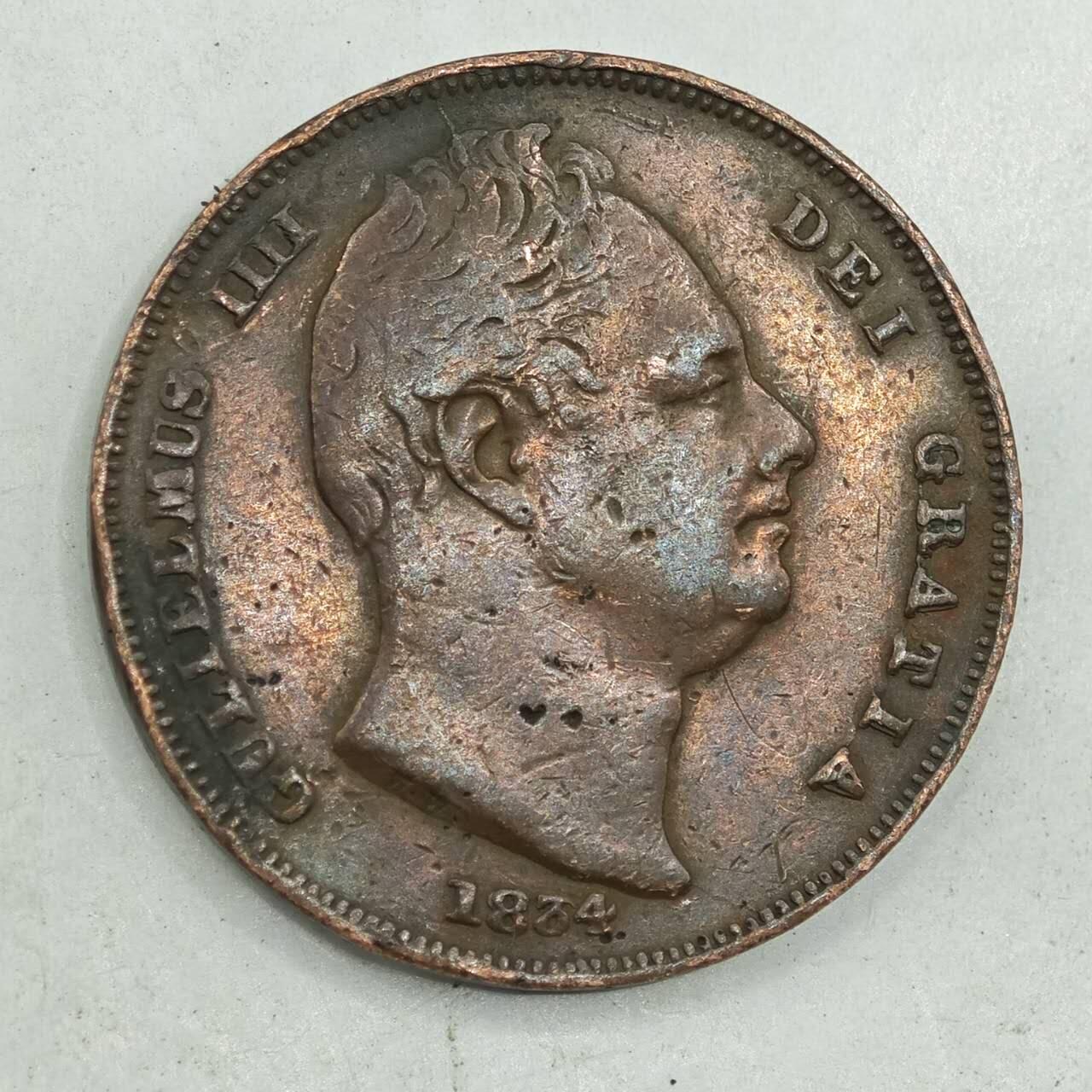 【淘币小摊】限时拍第七百八十四拍  老铜币场  满百包邮可预留两周  周一统一发货  英国1834年威廉四世法新铜币