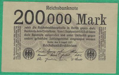 德国1923年200000(20万)马克 P-100 左上角无序列号版 实物图 八五品 - 德国1923年200000(20万)马克 P-100 左上角无序列号版 实物图 八五品