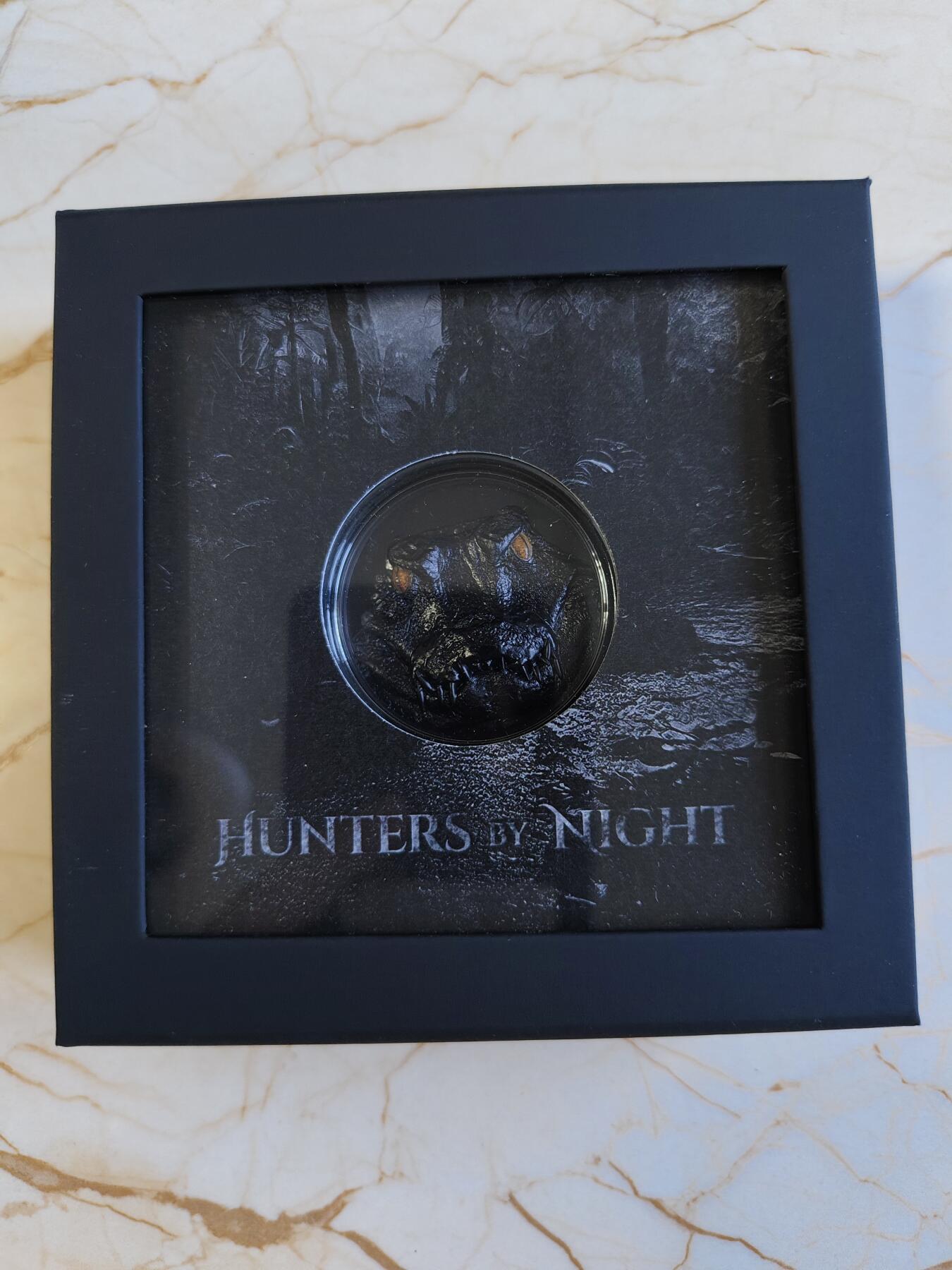 第180期拍卖【长期征集拍品】【北京币展专场】 帕劳2023年夜间猎人系列凯门鳄曜石黑2盎司彩银币，9999银，发行量888枚