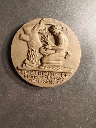 老王徽章第160期 - 法国电气公司大铜章     大师Dropsy作品    直径54mm.   重量72.1g