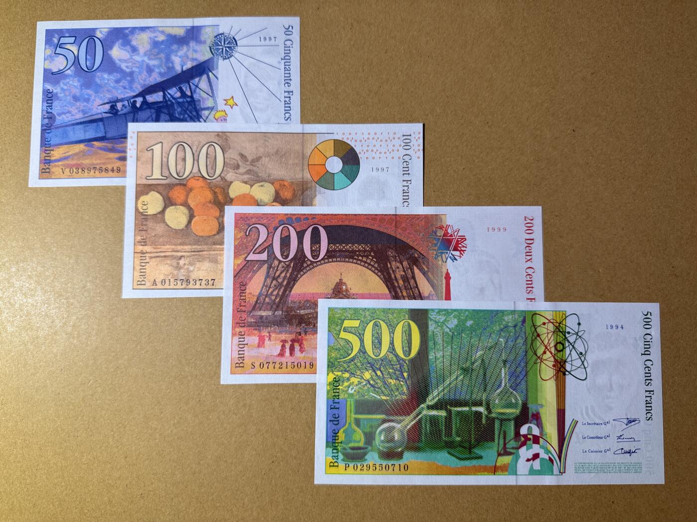 《艾美收藏》第218期-11.2周日外币荟萃 法国50、100、200、500法郎4张 UNC 末版 有3张无4