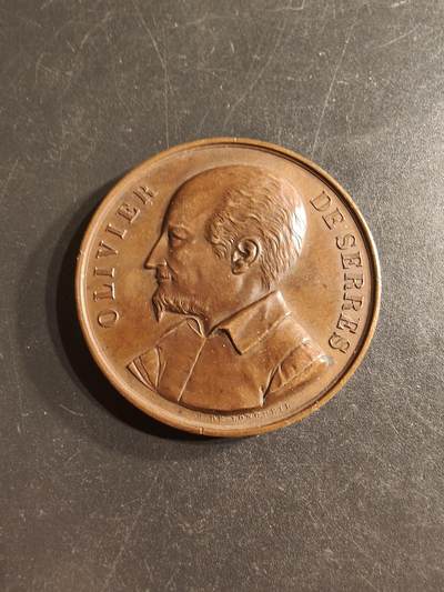 老王徽章第160期 - 法国克拉昂农业协会镀银大铜章     直径42mm.   重量36.8g.    Cuivre 铜标