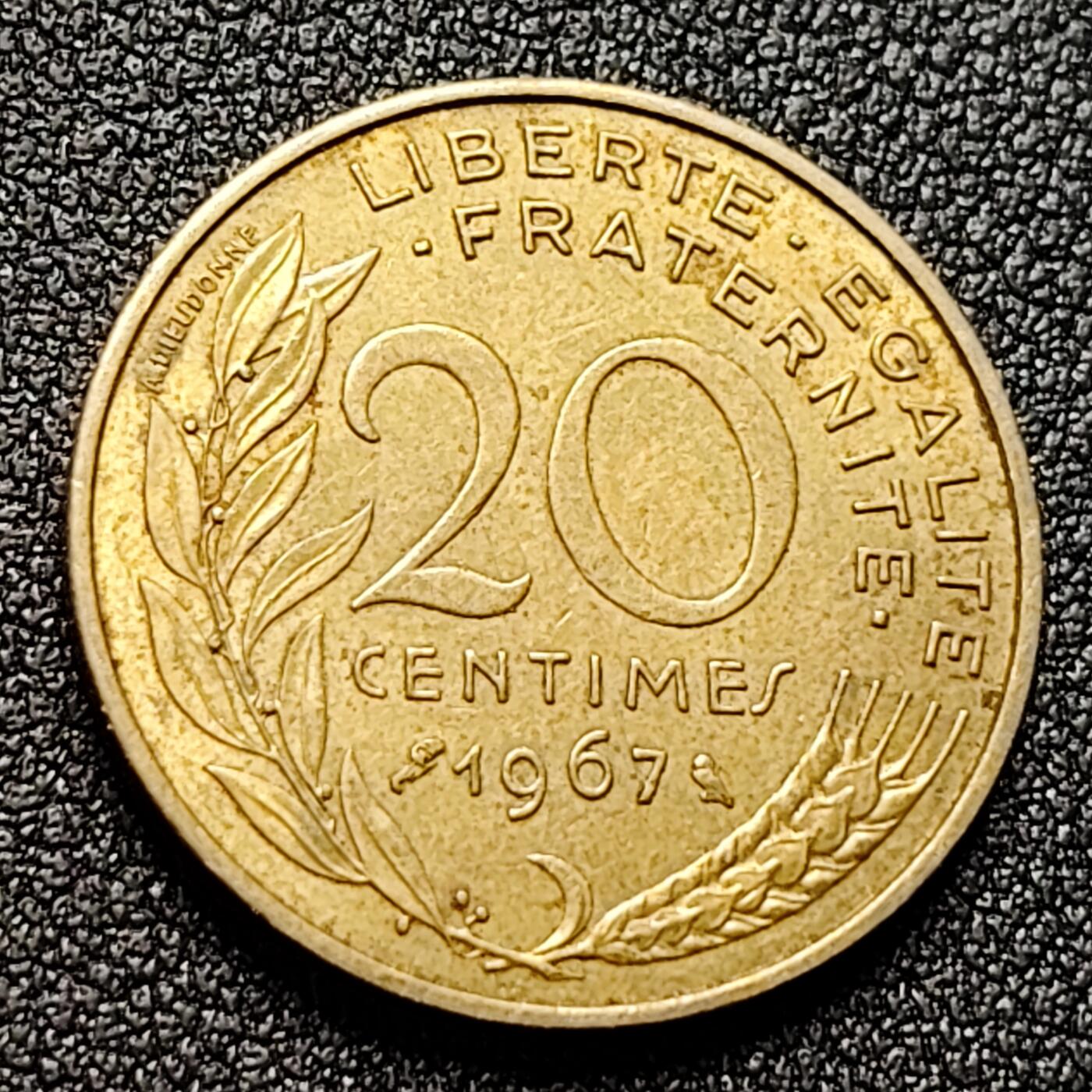 泉币菌-第121场-精品福利场 法国1967年20生丁铜币 玛丽安娜 入欧前末版 绝版 