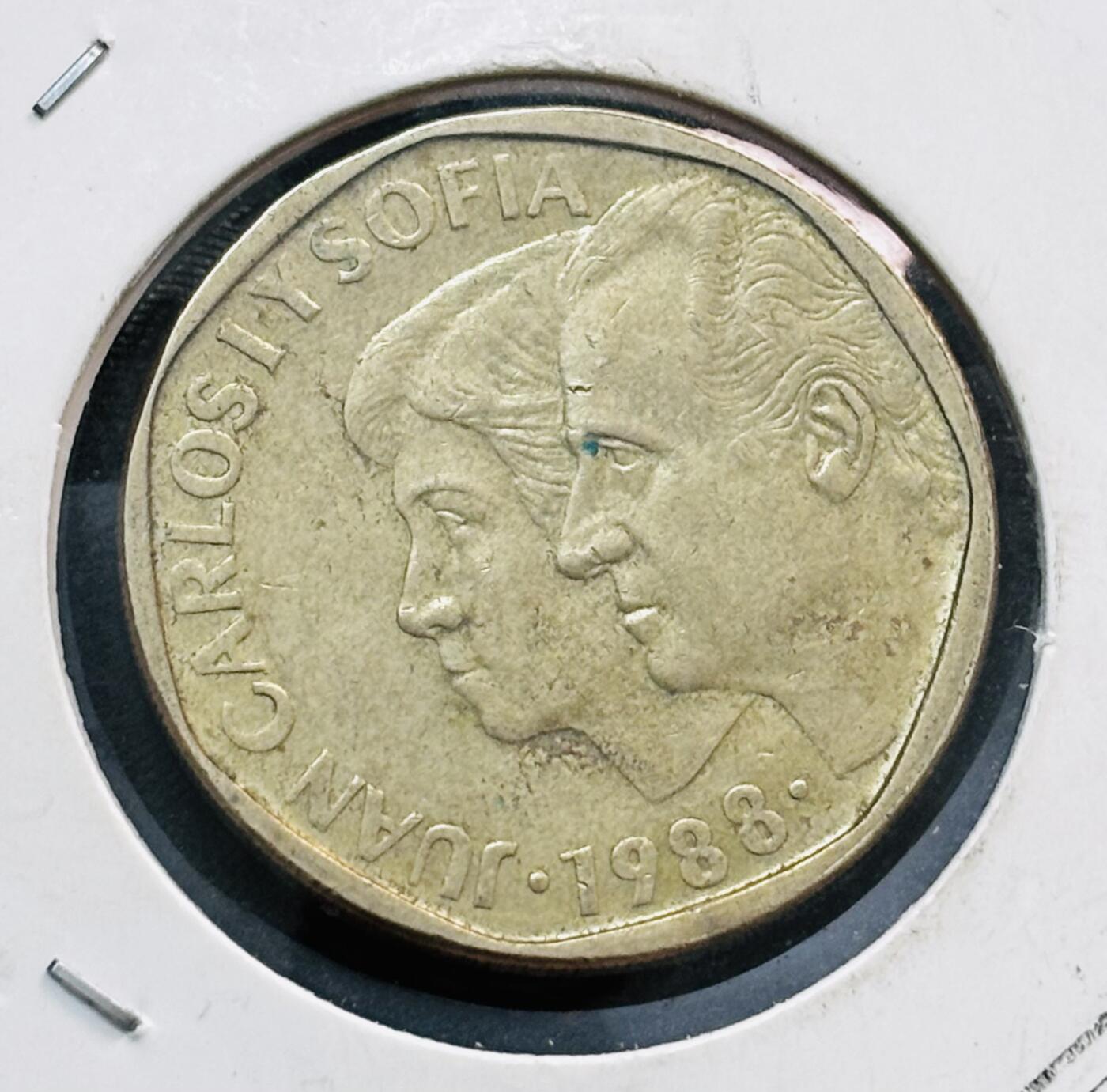 文馨钱币收藏第 278 场，银元，纸币，铜章场 长期接收代拍品 1988 年西班牙 500 比塞塔，卡洛斯和索菲亚纪念币，第一版只发行 1987-1990 年