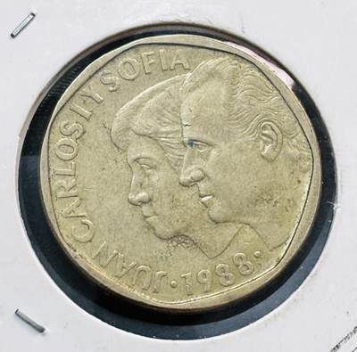 文馨钱币收藏第 278 场，银元，纸币，铜章场 长期接收代拍品 - 1988 年西班牙 500 比塞塔，卡洛斯和索菲亚纪念币，第一版只发行 1987-1990 年