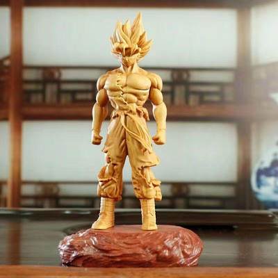 听雨轩（14）木雕 - 崖柏木雕刻 超级赛亚人悟空木头手办 12cm