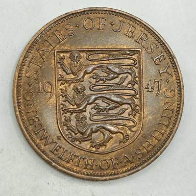 【淘币小摊】限时拍第七百八十四拍  老铜币场  满百包邮可预留两周  周一统一发货  - 泽西岛1947年乔治六世1/12先令铜币